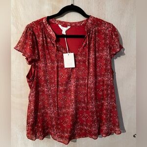 Lauren Conrad NWT Red/Pink Floral Blouse Size XL